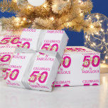50th Birthday Custom Name 50 and Fabulous  Wrapping Paper<br><div class="desc">Personalized Bold 50 and Fabulous 50th Birthday Wrapping Paper with gold and pink typography. Ideal finishing touch for your fiftieth birthday gifts in honor of the Birthday Girl. Change CELEBRATE for name.</div>