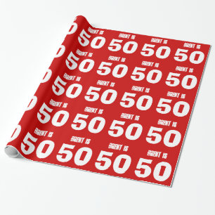 50th Birthday Custom Name Custom Colour RED WHITE Wrapping Paper