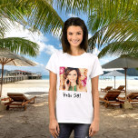 50th birthday custom photo hello 50 woman T-Shirt<br><div class="desc">Template for Your photo.  Black coloured hand lettered script: Hello 50!  A shirt for a 50th birthday party for her.</div>
