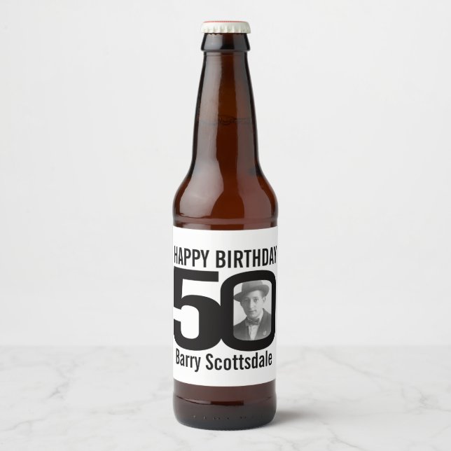 50th Birthday custom photo name label (Front)