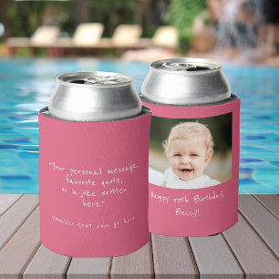 50th Birthday custom photo quote pink can cooler