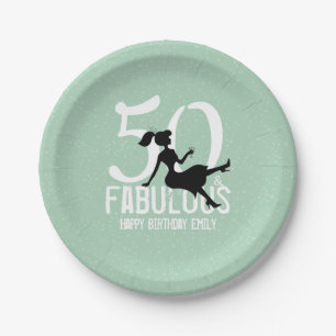 50th Birthday Cute Chic Girly Green Silhouette  Paper Plate