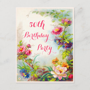 50th Birthday Dahlias and Peonies Victorian Garden Invitation