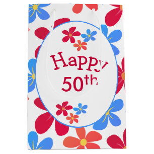 50th Birthday Daisies On White  Medium Gift Bag