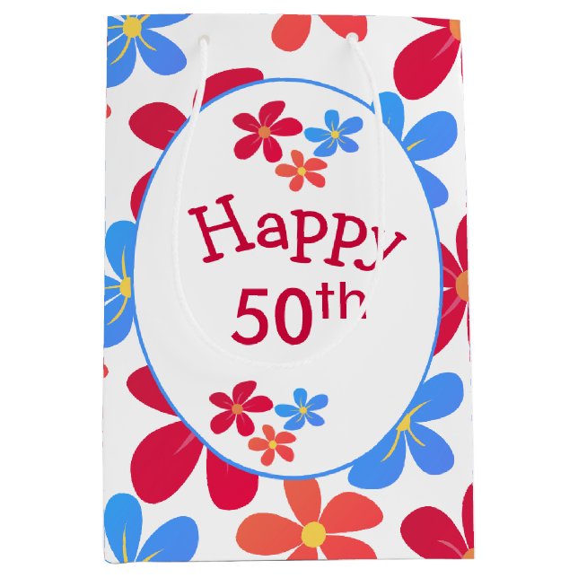 50th Birthday Daisies On White  Medium Gift Bag (Front)