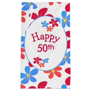 50th Birthday Daisies On White  Small Gift Bag
