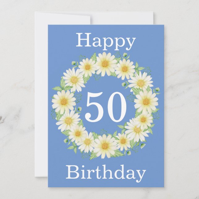 50th Birthday Daisy Watercolor Flat Card (Front)