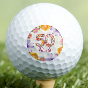 50th Birthday Daughter Gift Elegant Floral Custom Golf Balls