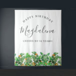 50th Birthday December Birth Flower Backdrop Tapestry<br><div class="desc">Create a special keepsake when your guests have a photograph with the birthday celebrant. This festive Christmas backdrop features green  holly and red berries. All of the text is editable so you can easily craft your own special mood.</div>
