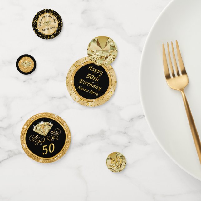 50th Birthday Decorations Black and Gold Confetti (Group)