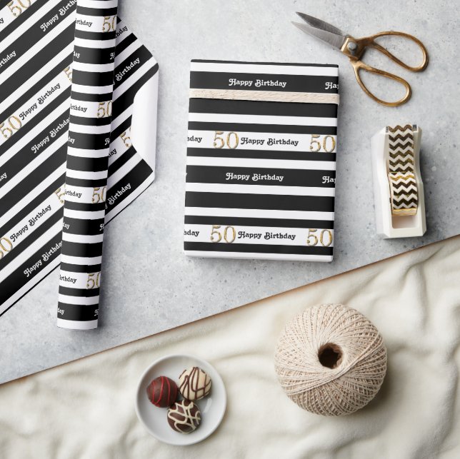 50th birthday DIY colour black white gold Wrapping Paper (Crafts)