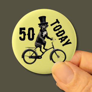 50th birthday Dog on a Bike 50 years old 2 Inch Round Button