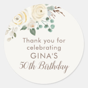 50th Birthday Dreamy White Floral Favor Stickers