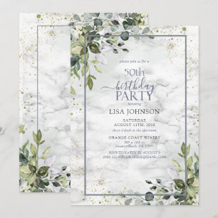 50th Birthday Dusty Blue Eucalyptus Greenery Invitation