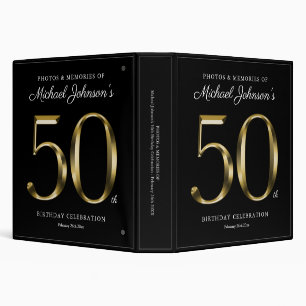 50th Birthday Elegant Black and Gold Text Custom Binder
