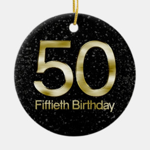 50th Birthday, Elegant Black Gold Glam Ceramic Ornament