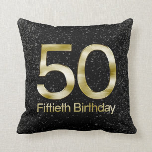 50th Birthday, Elegant Black Gold Glam Throw Pillow