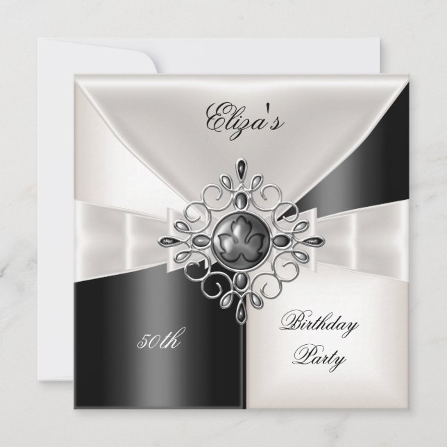 50th Birthday Elegant Black White Check Jewel (Front)