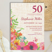 50th Birthday Elegant Bold Floral Linen Party