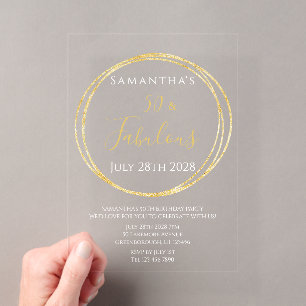 50th Birthday Elegant Chic Birthday Party Acrylic Invitations