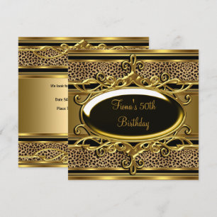 50th Birthday Elegant Classy Gold Black Invitation