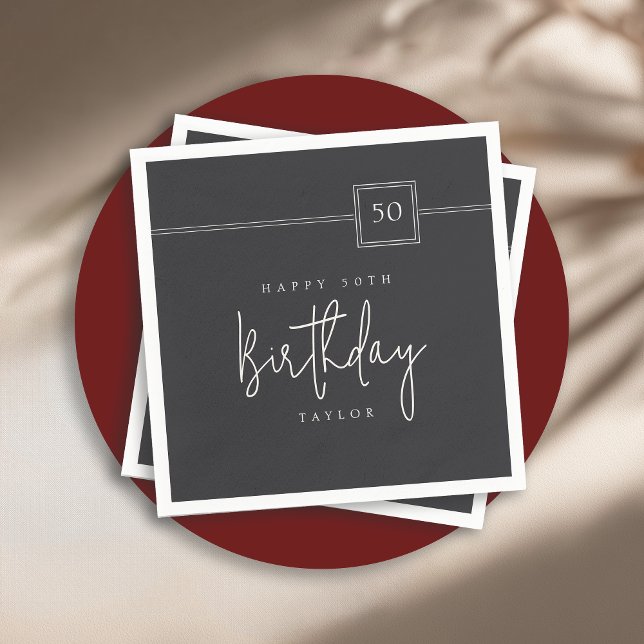 50th Birthday Elegant Minimalist Flat Black Napkin (Creator Uploaded)