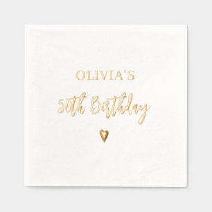 50th Birthday Elegant Modern Heart Gold Foil Napkins