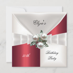 50th Birthday Elegant Red White Check Jewel