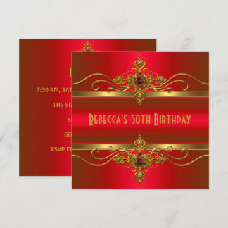 50th Birthday Elegant Rich Red Velvet Gold Jewel Invitation