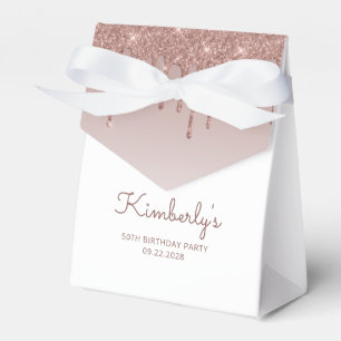 50th Birthday Elegant Rose Gold Glitter Drip Favor Box