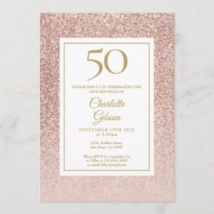 50th Birthday Elegant Rose Gold Glitter Invitation