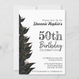 50th Birthday Elegant White Modern Botanical Invitation
