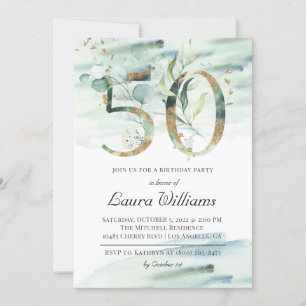 50th Birthday Eucalyptus Greenery Invitation