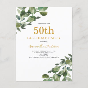 50th Birthday Eucalyptus Watercolor Invitation Postcard