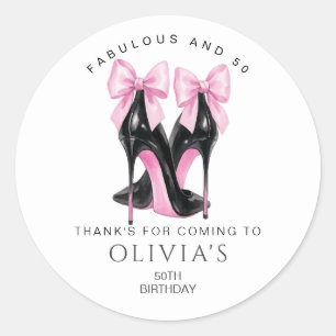 50th Birthday, Fabulous and 50 Thank You Favor Classic Round Sticker