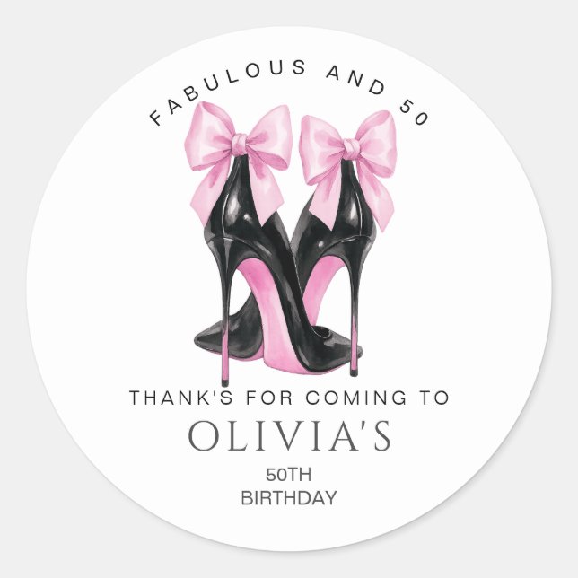 50th Birthday, Fabulous and 50 Thank You Favour Classic Round Sticker (Front)