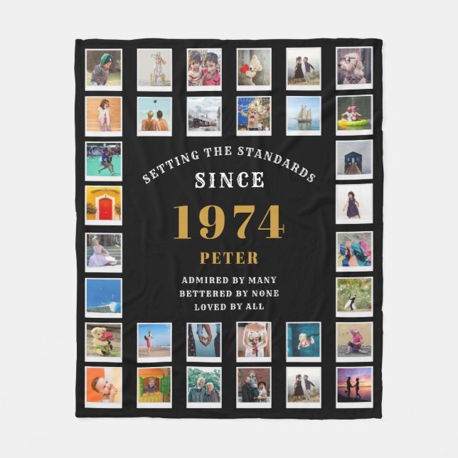 50th Birthday Family Photo Collage 32 Photographs Fleece Blanket (Front)