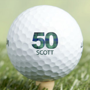 50th Birthday Father in Law – Blue Plaid Style Golf Balls
