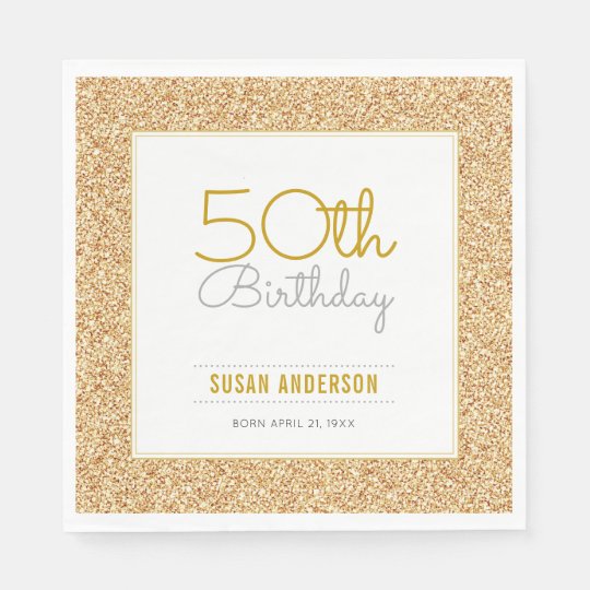 50th Birthday Faux Gold Glitter Paper Napkin