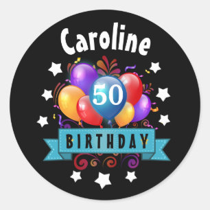 50th Birthday Festive Colourful Balloons C01DZ1 Classic Round Sticker