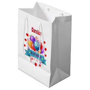 50th Birthday Festive Colourful Balloons C01DZ Medium Gift Bag