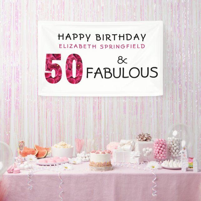  50th Birthday Fifty and Fabulous Personalized Banner (Party)