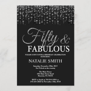 50th Birthday Fifty and Fabulous Silver Glitter Invitation