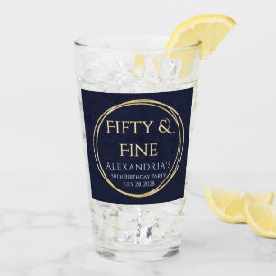 50th Birthday Fifty and Fine Navy Gold Custom Glass