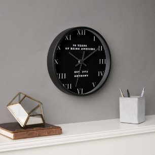 50th Birthday Fifty Black Vintage Modern Elegant Clock