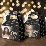 50th birthday Fifty script gold black photo  Favor Box<br><div class="desc">Fifty gold script effect two sided photo party favour boxes. Personalize this 50th birthday party script photo favour box with your own birthday girls name and two photos of your birthday girl or boy one on each side. Other years and matching items are available and can be created by request....</div>