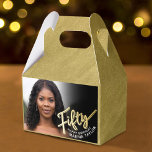 50th birthday Fifty script gold black photos  Favor Box<br><div class="desc">Fifty gold script and gold look two sided two landscape photos party favour boxes. Personalize this 50th birthday party script photo favour box with your own birthday girls name and photos of your birthday girl or boy. Other years and matching items are available and can be created by request. ©...</div>