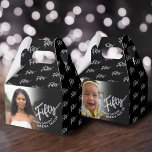 50th birthday Fifty script silver black photo  Favor Box<br><div class="desc">Fifty silver script and silver effect two sided photo party favour boxes. Personalize this 50th birthday party script photo favour box with your own birthday girls name and two photos of your birthday girl or boy one on each side. Other years and matching items are available and can be created...</div>