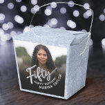 50th birthday Fifty script silver black photo  Favor Box<br><div class="desc">Fifty silver script and silver effect two sided photo party favour boxes. Personalize this 50th birthday party script photo favour box with your own birthday girls name and photo of your birthday girl or boy. Other years and matching items are available and can be created by request. © Original design...</div>