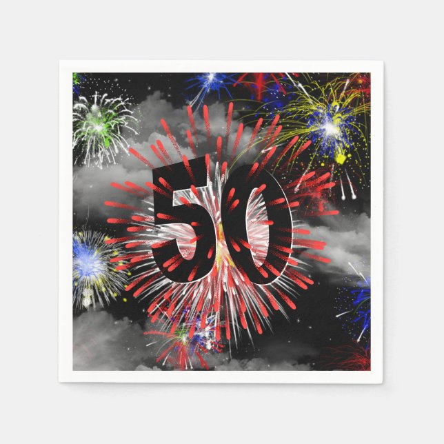 50th Birthday Fireworks In Clouds Napkins (Front)